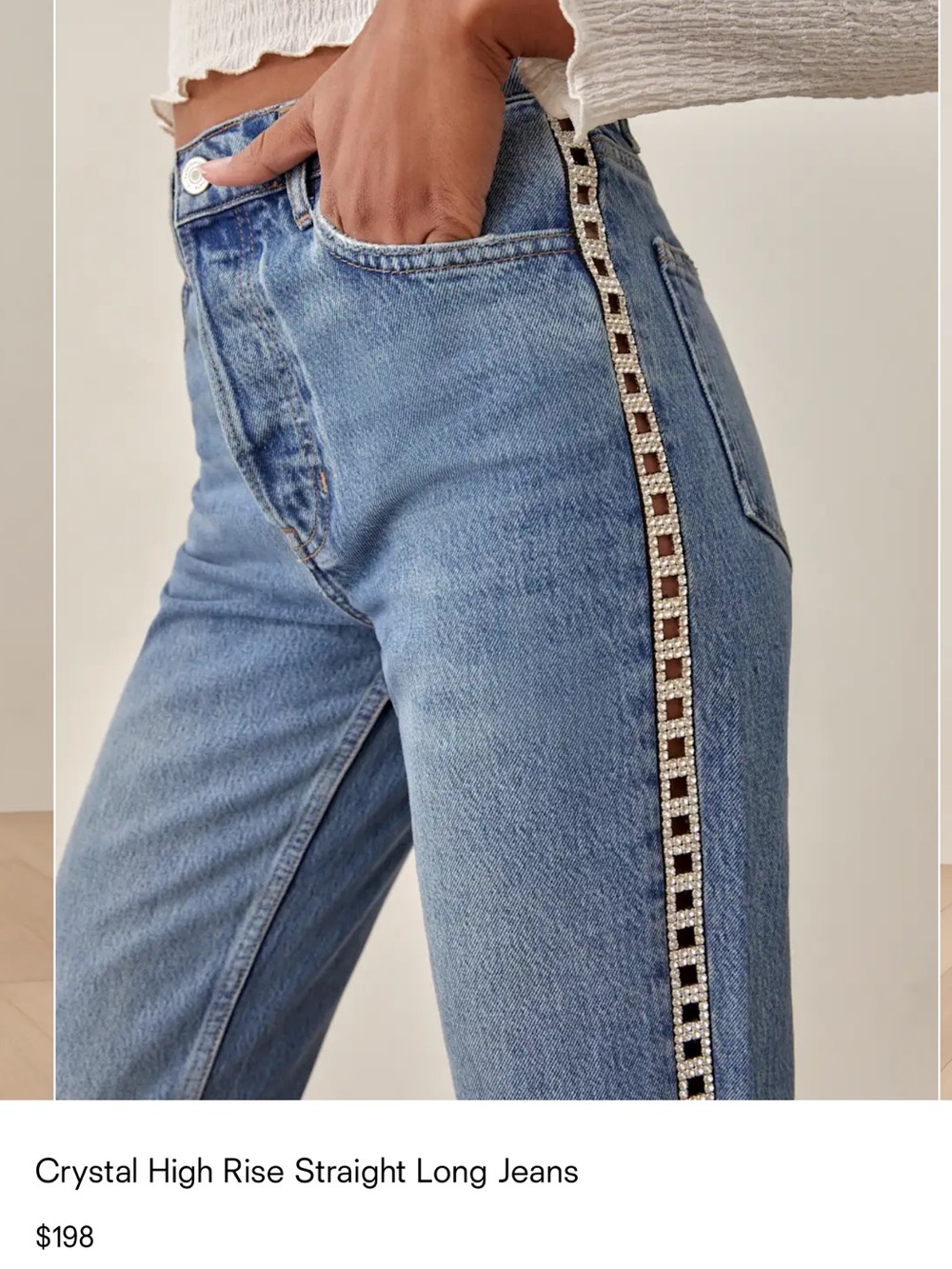Reformation Crystal High Rise Straight Long Jeans Maldives - Size 27 - Picture 5 of 14